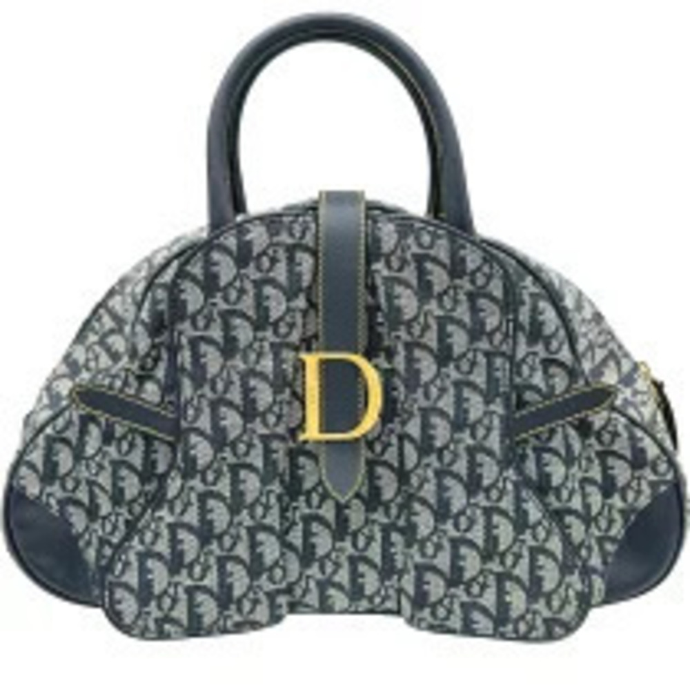 Christian Dior Double Saddle Handbag Navy Blue Canvas